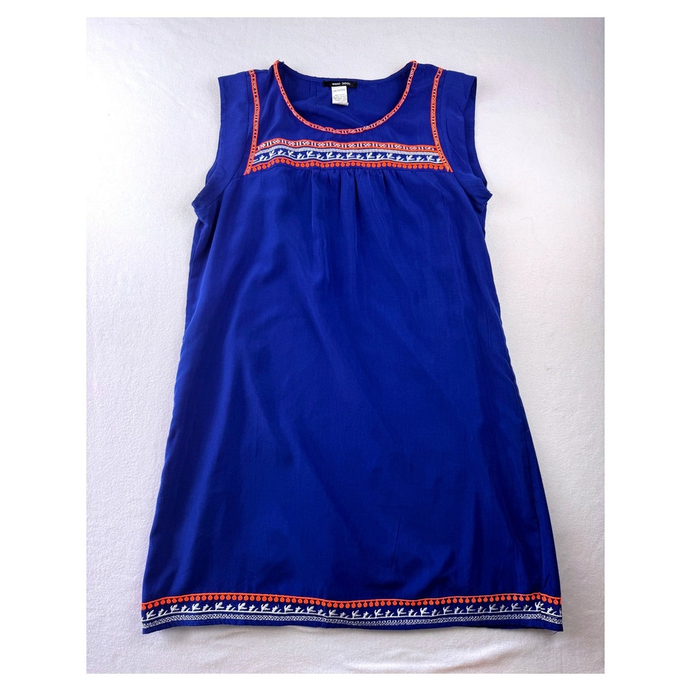 West 36th Women's Blue Embroidered Sleeveless Shift Dress Size L Boho